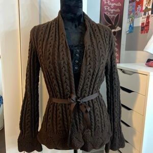 y2k babydoll Brown Cable Knit Sweater with Belt